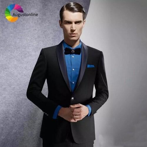 Black Wedding Suits Groom Wear Tuxedos Slim Fit Men Suits Shawl Lapel 2 Pieces (Jacket+Pants) Prom Blazer Costume Homme Best Man