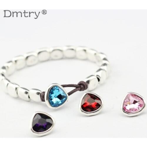 Dmtry 5pcs/lot Fashion Silver Crystal Heart Leather Clasp For Handmade DIY Bracelet Necklace Jewelry Making Accessories LC0039