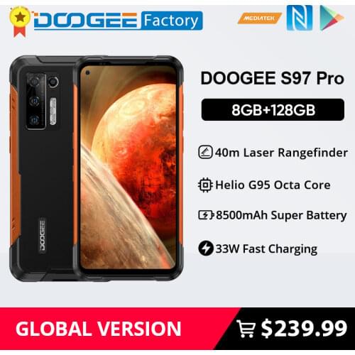 DOOGEE S97 Pro 40m Laser Rangefinder Smartphone 8GB+128GB Helio G95 Octa Core Cellphone 48MP AI Camera 8500mAh NFC Mobile Phone
