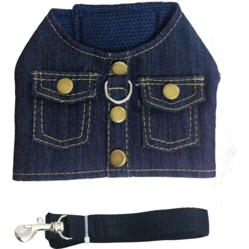 Denim jacket chest back dog chest strap dog vest wholesale spot wholesale Teddy Pomeranian small dog pet leash