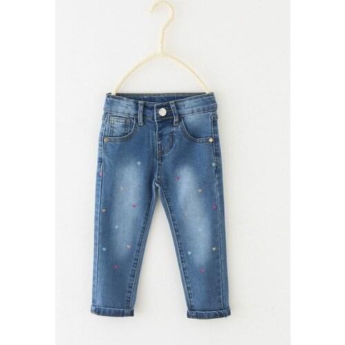 Baby Girls Loose Jeans Kids Korean Fashion All-match Denim Pants for Girl Heart Pirnting Baby Jeans Toddler Pants Trousers