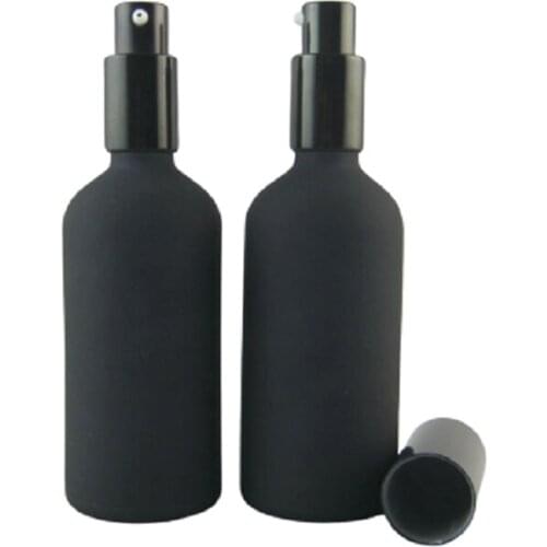 Luxury Emulsion Pump Bottle Black Frosted Glass Skin Care Container Empty Refillable Spray Atomizer Travel Bottle 100ml 10pcs