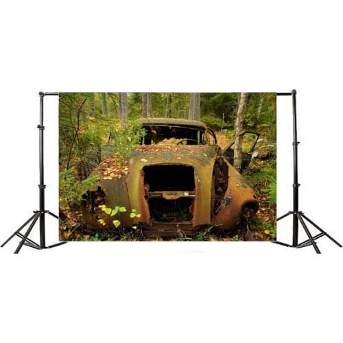 Photography Backdrop Distressed Broken Yellow Rust Car Themed Forest