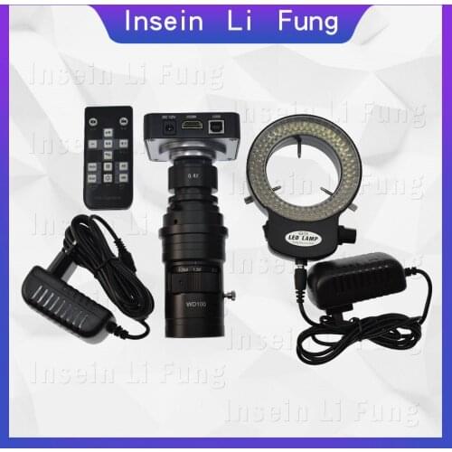 Full HD 38MP 2K 1080P 60FPS HDMI USB Electronic Video Microscope Camera+10X-200X Zoom C-Mount Lens+144 LED Light Source