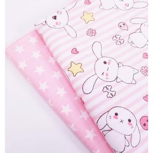 Rabbit/Star Printed Cotton Twill Fabric Various Sizes Patchwork Textile Cotton Cloth DIY Sewing Quilting Fabric For Baby Child