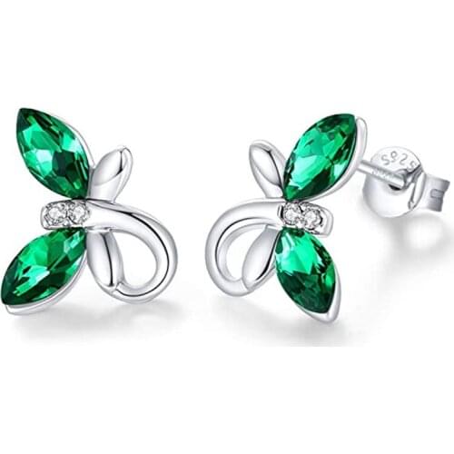 Delicate Minimalist Butterfly Stud Earrings Dainty Silver Cubic Zircon Mini Cute Emerald Butterfly Stud earring Gift for Her