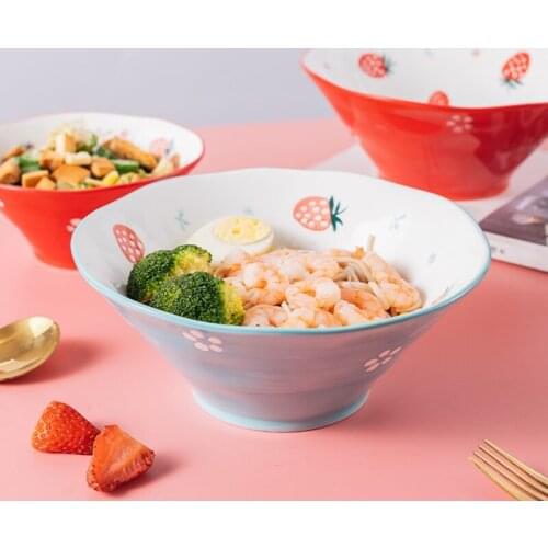 8 inch Ceramic Salad Bowl Trumpet Bowl Japanese Style Household Large Instant Noodle Bowl Hat Bowl Ramen Bowl Tableware