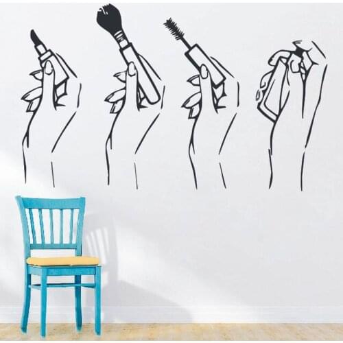 Beauty Salon Wall Decals Women Hands Make Up Shop Decoration Beauty Window Wall Room Girls Room Decor H378