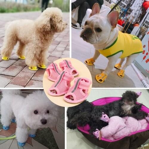 4PCS Pink Non-slip Summer Dog Shoes Breathable Sandals for Small Dogs Pet Dog Socks Sneakers for Dogs Puppy Cat Shoes boots