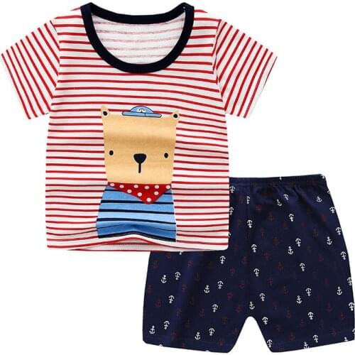 Summer Baby Clothing With Striped Bear Cartoon Baby Infant Newborn Costume Cotton 2 Piece Suit Clothes Kids Outfit Boy Girl Sets