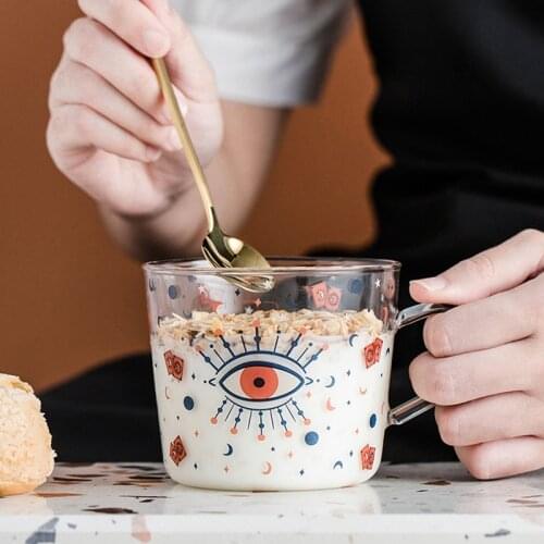 Reusable 500ml Creative Scale Glass Mug Breakfast Mlik Coffe Cup Household Couple Water Glass Cup Sun Eye Pattern Drinkware NEW