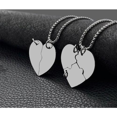 Fashion stitching jewelry stainless steel puzzle titanium steel girlfriends necklace friendship pendant accessories hot sale