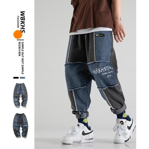 2021 Spring Autumn Men New Style Patchwork Jeans Fashion Loose Large Size Casual Denim Pants