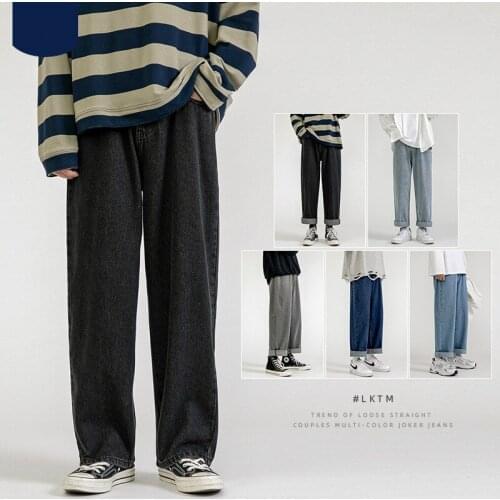 Summer New Retro Distressed Black Jeans Loose Oversized Mens Straight Wide-leg Old Pants Trend Nine-point Pants Hip-hop Outdoor