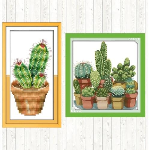 Joy Sunday Cross Stitch Embroidery Kits 14CT Cactus Patterns Counted Printed on Canvs DIY DMC Embroidery Thread Sets Needlework