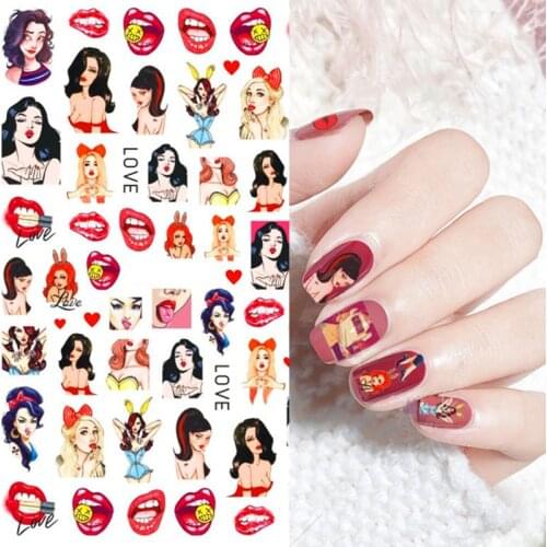 1sheet Hot Lips Nail Adhesive Stickers Girl Fashion Cute Designs Sticker Slider Cool Girl Red Lips Nail Decoration Decals