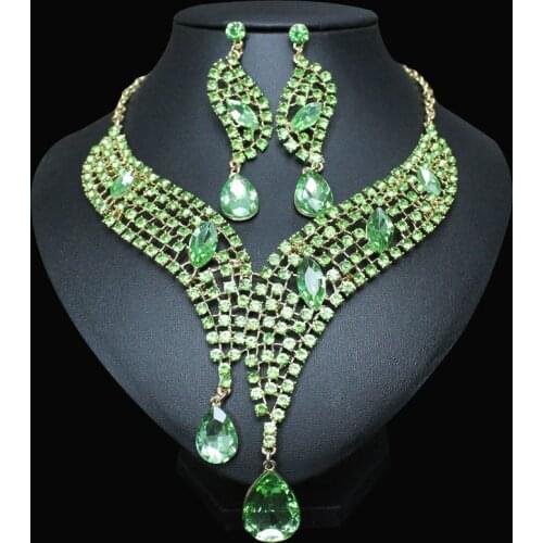 New Wedding Jewelry Sets Big Water Drop Crystal Bridal Jewelry Set For Women Gold Color Choker Necklace Earrings Drop Shipping