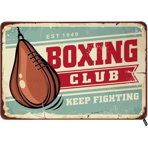 Boxing Club Tin Signs,Boxing Speed Leather Ball Pear Shape Punching Bag Vintage Signboard Vintage Metal Tin Sign for Men