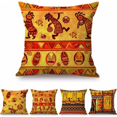 Orange African Abstract Cartoon Culture Art Home Decoration Sofa Throw Pillow Case Cotton Linen Modern Art Gallery Cushion Cover