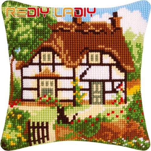 DIY Cross Stitch Cushion Front Snow Landscape Pillows Chunky Cross-Stitch Kits 100% Acrylic Yarn Pillow Case Home Decor Crafts