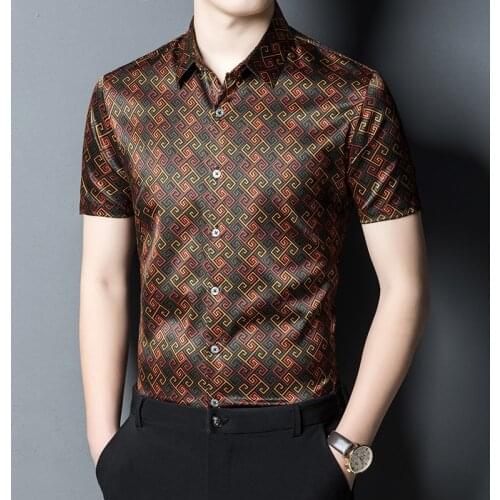 Real Silk 100% Retro Luxury Clothing Mens Baroque Retro Printed Shirts Mens Quality Business Smooth Summer Satin Shirts Men Cozy