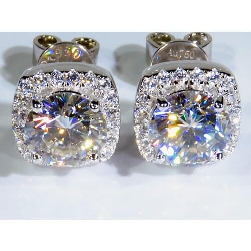 14K Au585 White Gold Women Stud Earrings Moissanite Diamonds Round Cushion Elegant Wedding Party Engagement Anniversary Trendy