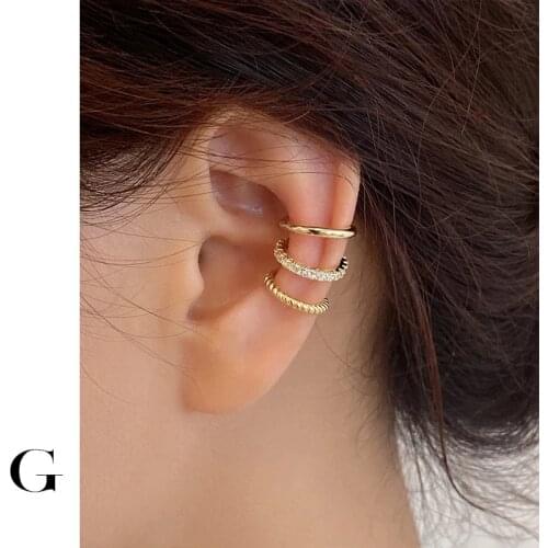 GHIDBK 3Pcs/set Minimalist Little C Cubic Zirconia Cartilage Earrings Clips Sets for Women Chic Street Style Ear Cuffs Wholesale