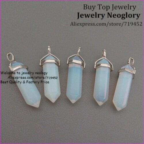 15PCS Nature Opal Opaline Gem Stones Hexagonal Point Reiki Chakra Necklaces Earrings Pendant Beads Druzy Jewelry Pendant
