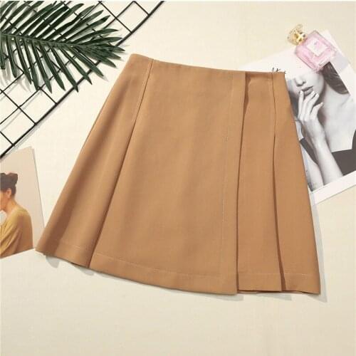 Women Summer Khaki Asymmetrical Skirt High Waist Stitch A Line Short Micro Mini Skirt Girls Sexy Korean Cute Vintage Office Wear