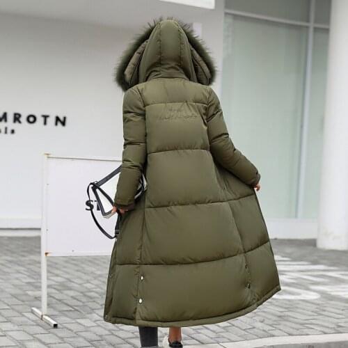 Female Winter Jacket Women Hooded Pink Big Fur Cotton Long Coat Womens Jackets Thick Padded Parkas Mujer 2020 KJ677