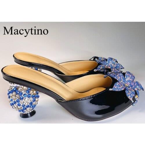 Ball heel ladies high heel slippers flower decoration rhinestone strange heel high heels fashion party high heel slippers