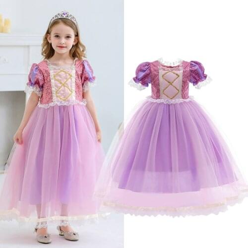 Girl Rapunzel Dress Kids Princess Cosplay Costume Rapunzel Wig Halloween Costume for Baby Girl Birthday Party 3-10 Years