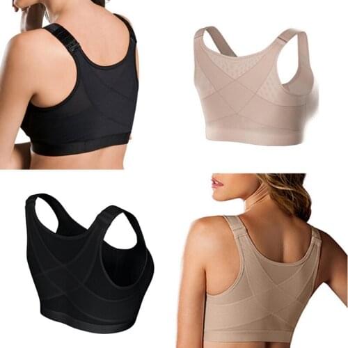 Women Full Coverage Front Closure Sports Bra X-Shaped Back Posture Corrector Bralette Wireless Push Up Yoga Underwear