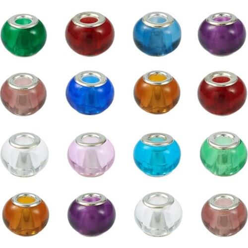 100pcs 15x12mm Glass European Beads Brass Cores Large Hole Beads Rondelle for Jewelry Making DIY Bracelet Necklacec Hole: 5mm