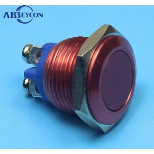 16mm 1NO flat head momentary screw terminal red housing push button switch 16mm momentary contact switch