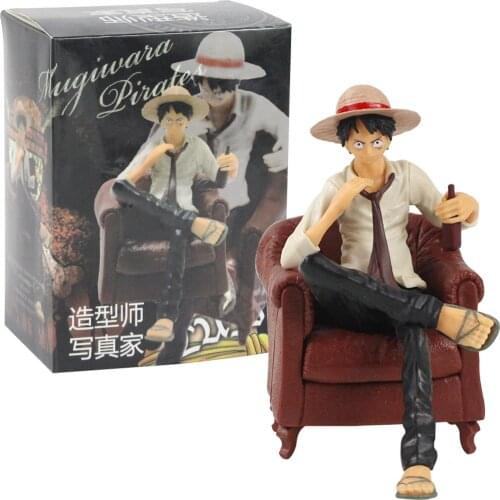 16cm OP Anime Monkey D. Luffy Sit Down Sofa PVC Action Figure Cartoon Collection Model Toy Kids Gift Brinquedos Decoration