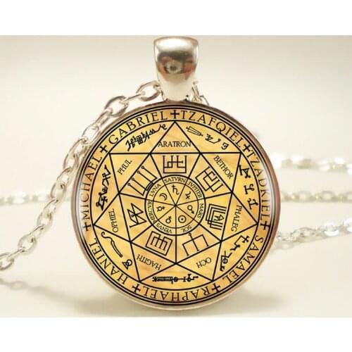2017 Seals Of The Seven Archangels Pendant Choker Statement Round Necklace For Women Dress Accessories Glass Photo Jewerly