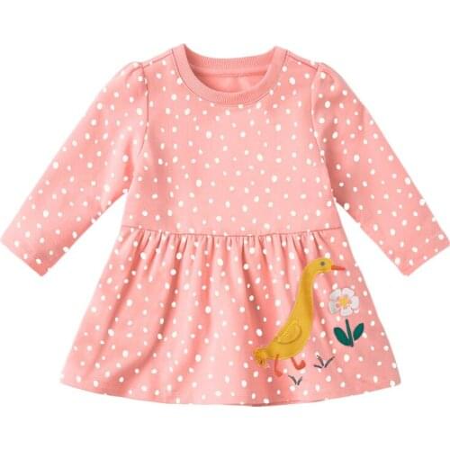 2021 Brand Autumn Baby Girls Clothing Draped Clothes Casual Cotton Dot Animal Applique Toddler Fall Dress for Kids 2-7 Years