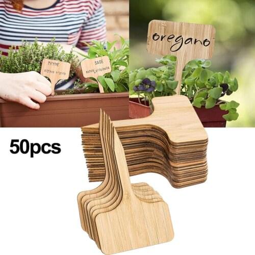 50pcs T-Type Bamboo Plant Labels Eco-Friendly Wooden Plant Sign Tags Garden Markers for Seed Potted Herbs Flowers Tools