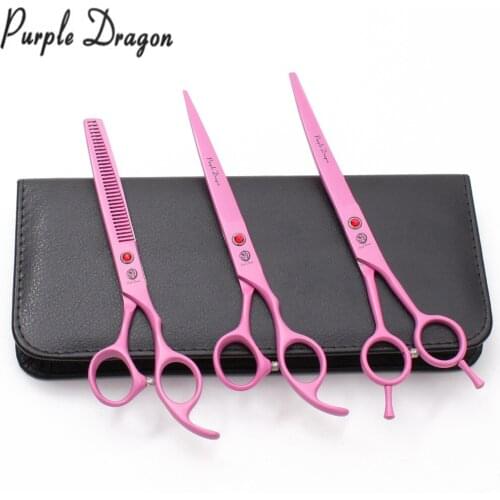 7INCH Purple Dragon Pink Stainless Dog Grooming Kit Straight Shears Thinning Shears Curved Shears Professional Pets Shears Z3102