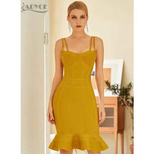 Adyce 2021 New Spaghetti Strap Mermaid Bodycon Bandage Dress Sexy Women Summer Sleeveless Club Celebrity Runway Party Mini Dress