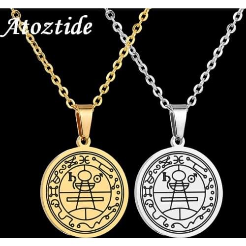 Atoztide Ancient Seals of The Seven Archangels Angel Sigil Necklace Pendant Stainless Steel Gold Coin Bible Chain Necklace
