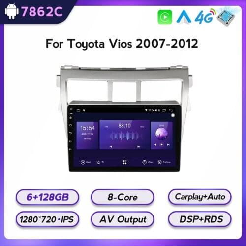 Car Radio Android IPS Screen For Toyota VIOS 2007-2012 Auto Stereo Multimedia Player Navigation Carplay Head Unit No 2din