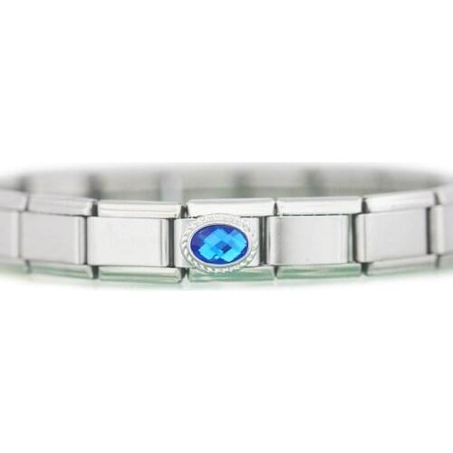 Stainless Steel Wholesale Composable link bracelet Women oval blue glass stone Italian charm link bracelet fit Zoppini Nomiation