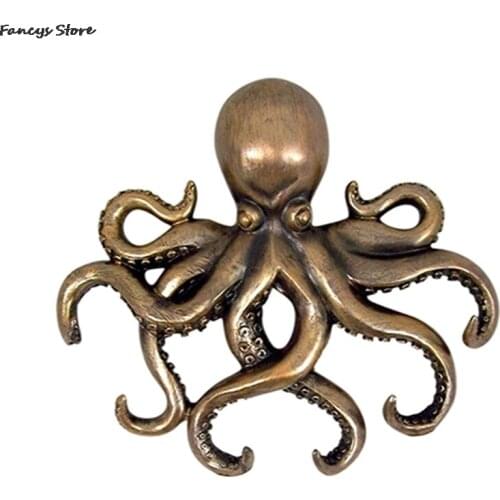 Octopus Keychain Hook Home Wall Mural Creative Coat Hanging Key Hanging Retro Copper Hook Hanger Boys Necklace Display Shelf