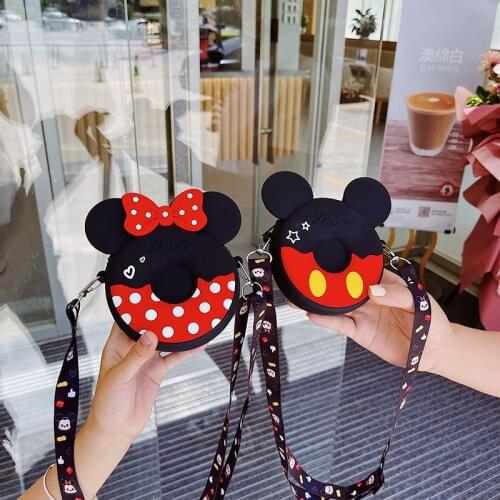 Disney Mickey Mouse Children Shoulder Bag Minnie Mouse Bag Anime Figure Waterproof Silicone Bags kids Girl Coin Purse Gifts