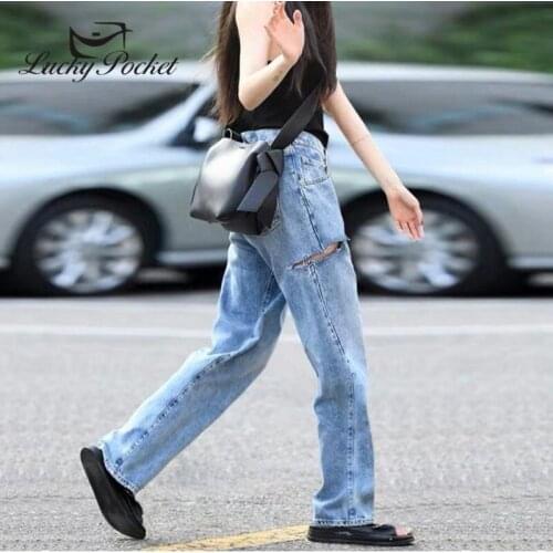 Women Spring Autumn Cotton Blue Casual Wide Leg Pants Ladies Fashion Loose Mid Waist Jeans Female New Hip Hop Denim Pant ML65