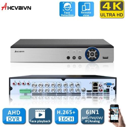 H.265+ 16CH 4K Ultra HD CCTV AHD DVR Recorder 6 in 1 8MP Face Detection AHD NVR Video Surveillance Security AHD IP Camera Onvif