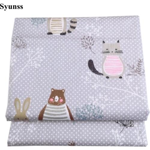 Syunss New Cute Cartoon Animal Printed Cotton Fabric DIY Handmade Sewing Patchwork Baby Cloth Bedding Textile Quilting Tissus