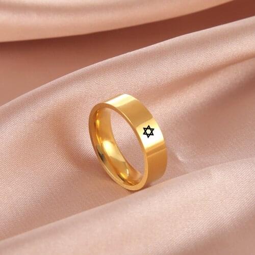 COOLTIME Star of David Ring Men Couple Rings Women Minimalist Engagement Gift Finger Ring Amulet Stainless Steel Jewelry